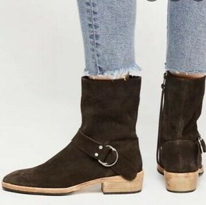 Free People Venna Bootie Suede Brown Buckle Boho